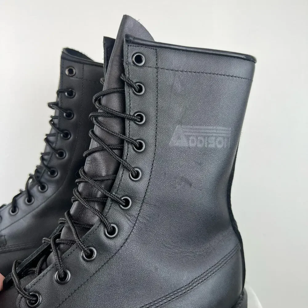 Men's Addison Black Leather Steel Toe Lace Up High Top Military Work Boots (9)